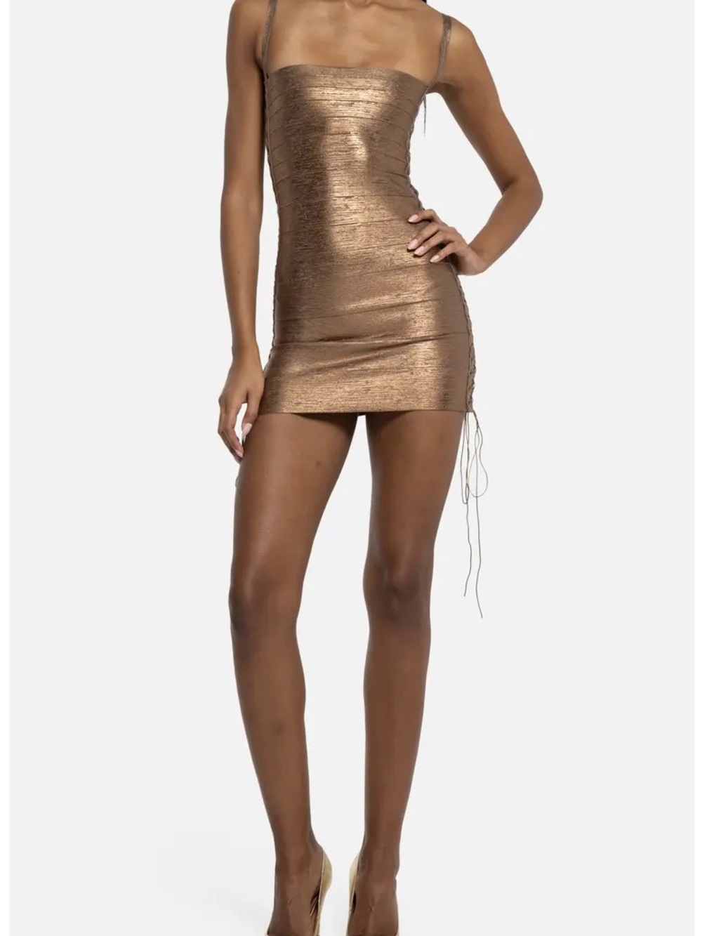 Jaded London Idol Metallic Bandage Mini Dress in Bronze